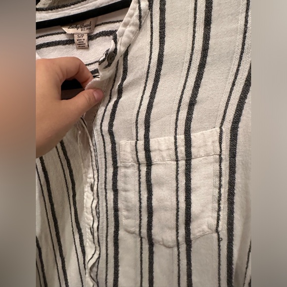 Lucky Brand Collarless 3/4 Sleeve Stripe Blouse Button Up Front Pocket Size S - Picture 7 of 9
